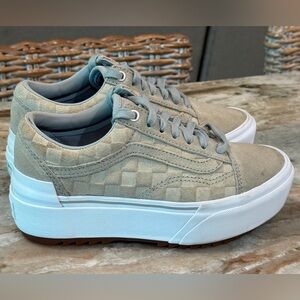 Women’s VANS Old Skool stacked embossed check high rise grey sneakers- Size 6